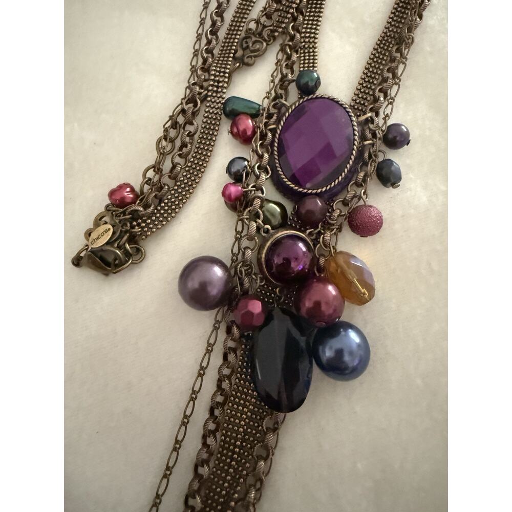 Chico's Vintage Pendant Multi-Color Beads Boho Signed Necklace